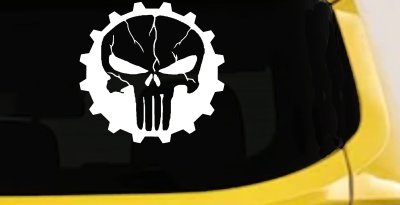 Punisher Skull Gear Car or Truck Window Vinyl Decal Sticker (White)