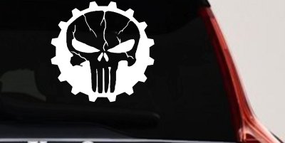Punisher Skull Gear Car or Truck Window Vinyl Decal Sticker (White)