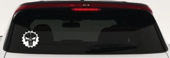 Punisher Skull Gear Car or Truck Window Vinyl Decal Sticker (White)