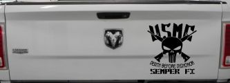 USMC Semper Fi Punisher Death Before Dishonor Military Car or Truck Window Decal Sticker (Black)