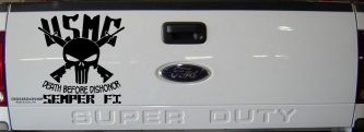 USMC Semper Fi Punisher Death Before Dishonor Military Car or Truck Window Decal Sticker (Black)