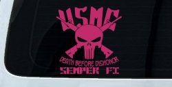 USMC Semper Fi Punisher Death Before Dishonor Military Car or Truck Window Decal Sticker (Hot Pink)