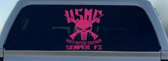 USMC Semper Fi Punisher Death Before Dishonor Military Car or Truck Window Vinyl Decal Sticker (Hot Pink)