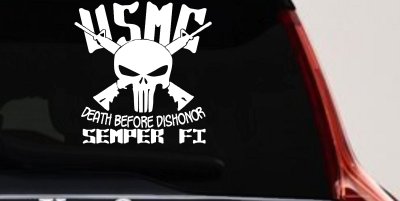 USMC Semper Fi Punisher Death Before Dishonor Military Car or Truck Window Vinyl Decal Sticker