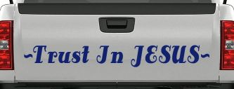 Trust In Jesus Christian Car or Truck Window Decal Sticker (Navy)