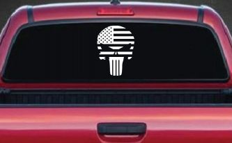 Punisher Skull With American US Flag Horizontal  Skulls Car or Truck Window Decal Sticker