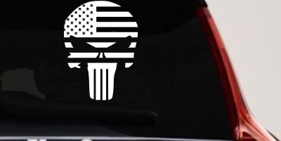 Punisher Skull With American US Flag Horizontal  Skulls Car or Truck Window Vinyl Decal Sticker