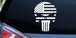 Punisher Skull With American US Flag Horizontal  Skulls Car or Truck Window Decal Sticker