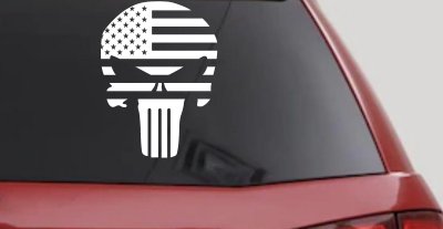 Punisher Skull With American US Flag Horizontal  Skulls Car or Truck Window Vinyl Decal Sticker