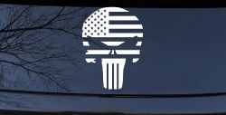 Punisher Skull With American US Flag Horizontal  Skulls Car or Truck Window Decal Sticker