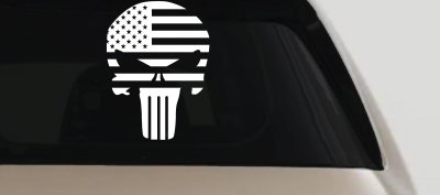Punisher Skull With American US Flag Horizontal  Skulls Car or Truck Window Vinyl Decal Sticker