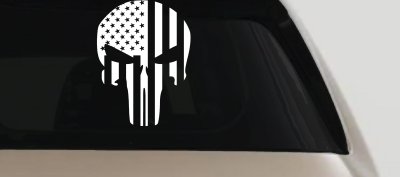 Punisher Skull With American US Flag Vertical Skulls Car or Truck Window Vinyl Decal Sticker