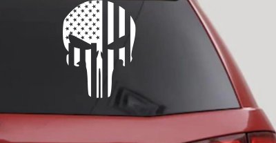 Punisher Skull With American US Flag Vertical Skulls Car or Truck Window Vinyl Decal Sticker