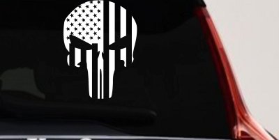 Punisher Skull With American US Flag Vertical Skulls Car or Truck Window Vinyl Decal Sticker