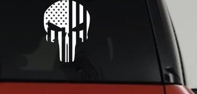 Punisher Skull With American US Flag Vertical Skulls Car or Truck Window Vinyl Decal Sticker