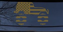 US American Flag Jeep Off Road Car or Truck Window Vinyl Decal Sticker (Gold)