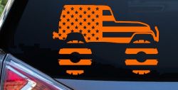 US American Flag Jeep Off Road Car or Truck Window Decal Sticker (Orange)