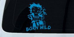 Betty Boop Born Wild Motorcycle Lady Biker Car or Truck Window Decal Sticker (Blue)