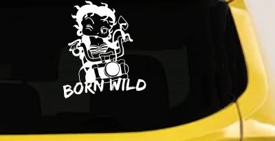 Betty Boop Born Wild Motorcycle Lady Biker Car or Truck Window Vinyl Decal Sticker (White)