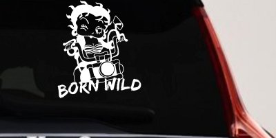 Betty Boop Born Wild Motorcycle Lady Biker Car or Truck Window Vinyl Decal Sticker