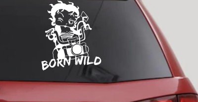Betty Boop Born Wild Motorcycle Lady Biker Car or Truck Window Vinyl Decal Sticker