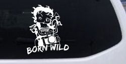 Betty Boop Born Wild Motorcycle Lady Biker Car or Truck Window Decal Sticker