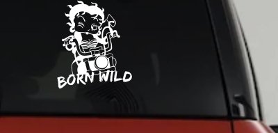 Betty Boop Born Wild Motorcycle Lady Biker Car or Truck Window Vinyl Decal Sticker