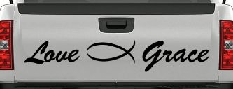Love Christian Fish Grace Car or Truck Window Decal Sticker (Black)