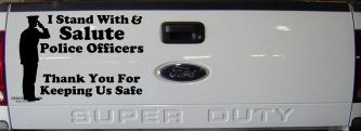 I Stand With Salute Police Officers Pro Police Car or Truck Window Decal Sticker (Black)