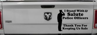 I Stand With Salute Police Officers Pro Police Car or Truck Window Decal Sticker (Black)