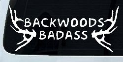 Backwoods Badass with Deer Horns Country Car or Truck Window Decal Sticker