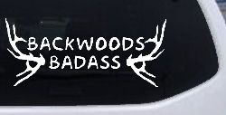 Backwoods Badass with Deer Horns Country Car or Truck Window Decal Sticker