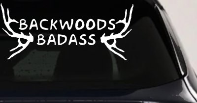 Backwoods Badass with Deer Horns Country Car or Truck Window Vinyl Decal Sticker