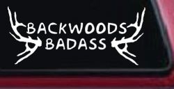 Backwoods Badass with Deer Horns Country Car or Truck Window Decal Sticker