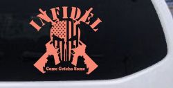 Infidel Come get You Some Punisher American US Flag AR 15 Military Car or Truck Window Decal Sticker (Coral)