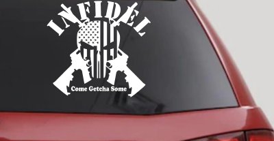 Infidel Come get You Some Punisher American US Flag AR 15 Military Car or Truck Window Vinyl Decal Sticker