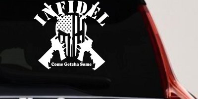 Infidel Come get You Some Punisher American US Flag AR 15 Military Car or Truck Window Vinyl Decal Sticker