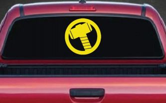 Thor Hammer Sci Fi Car or Truck Window Decal Sticker (Yellow)