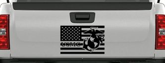 US American Flag USMC Marines Military Car or Truck Window Decal Sticker (Black)