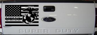 US American Flag USMC Marines Military Car or Truck Window Decal Sticker (Black)