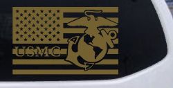 US American Flag USMC Marines Military Car or Truck Window Decal Sticker (Gold)