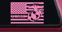 US American Flag USMC Marines Military Car or Truck Window Decal Sticker (Pink)