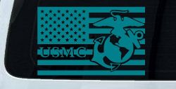 US American Flag USMC Marines Military Car or Truck Window Decal Sticker (Turquoise Blue)