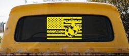 US American Flag USMC Marines Military Car or Truck Window Decal Sticker (Yellow)