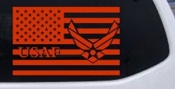 US American Flag Air Force USAF Military Car or Truck Window Vinyl Decal Sticker (Orange Red)