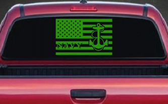 US American Flag US Navy Military Car or Truck Window Vinyl Decal Sticker (Lime)