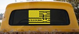 US American Flag US Navy Military Car or Truck Window Decal Sticker (Yellow)