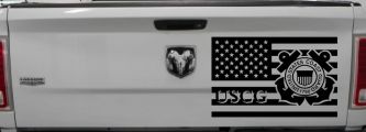 US American Flag Coast Guard Military Car or Truck Window Decal Sticker (Black)