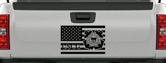 US American Flag Coast Guard Military Car or Truck Window Decal Sticker (Black)