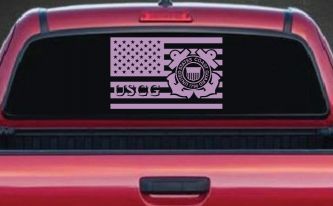 US American Flag Coast Guard Military Car or Truck Window Decal Sticker (Lilac)